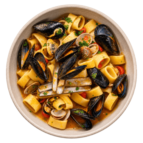 Calamarata ai frutti di mare con cozze e vongole