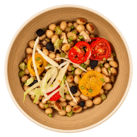 Polpo con fagioli all’occhio nero, pomodorini, finocchio e sedano