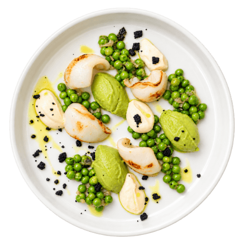 Seppia con piselli e crema di piselli